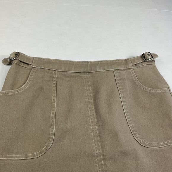 LOFT Vintage A-Line Chino Skirt Khaki Beige Utility Pockets Back Zip Academia 8 - Picture 3 of 11